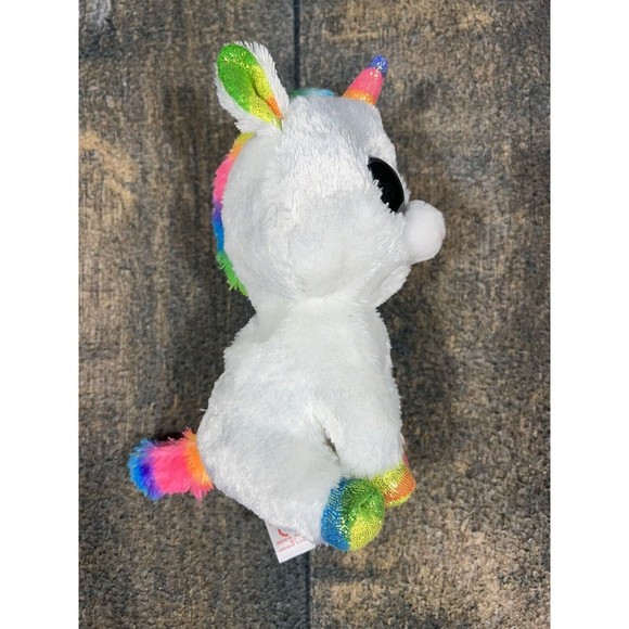 Ty Beanie Boo Pixy Plush Stuffed Animal White Rainbow Unicorn Ty Silk! Soft! - Picture 5 of 8